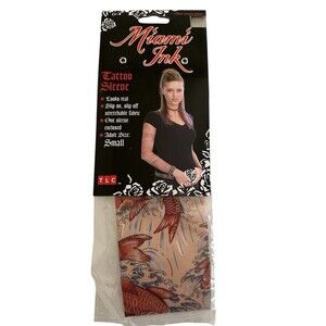 Miami Ink Tattoo Sleeve Sheer Stretchable Fabric Floral Koi Fish Size Small NEW